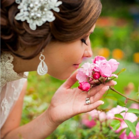 Silver CZ drop earrings - Picture 2 of 6